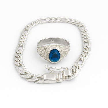 Pack Anillo labrado y Pulsera Fígaro de Plata 950